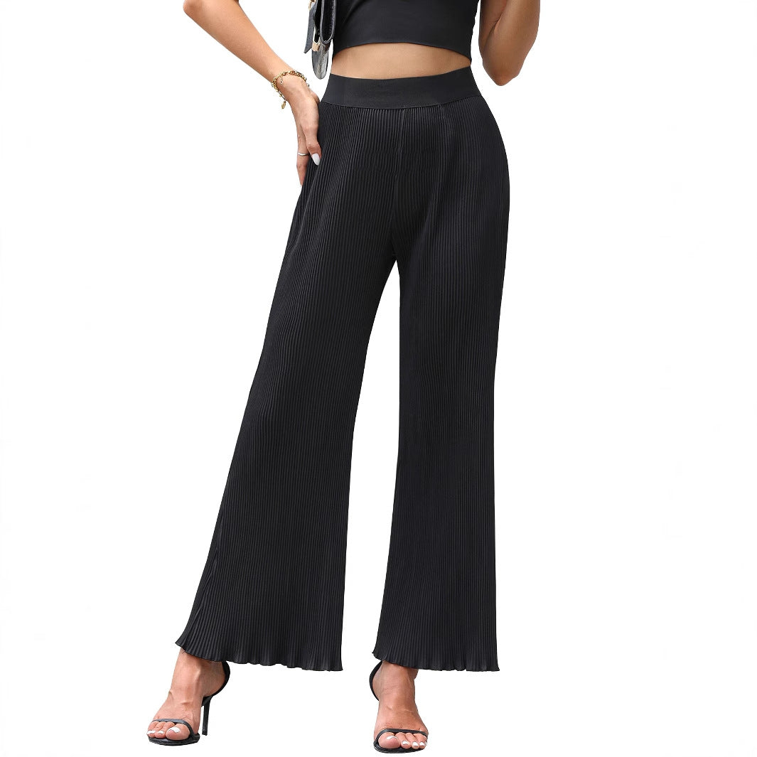 Damen lässige Plissee-Hose mit elastischem Bund und weit geschnittenem Bein Drune