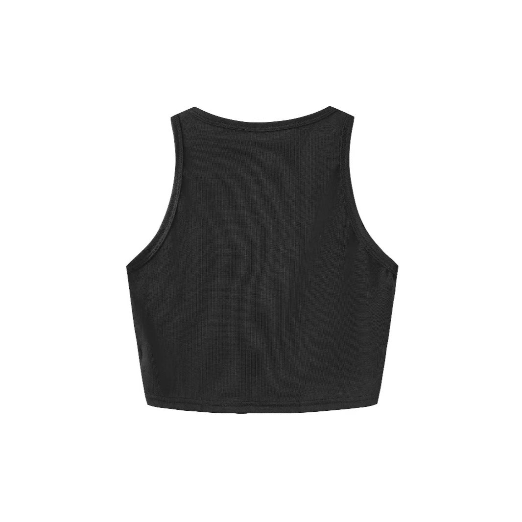 Damen Crop-Top mit auffälligem Grafikdesign und edgy Schriftzug Drune