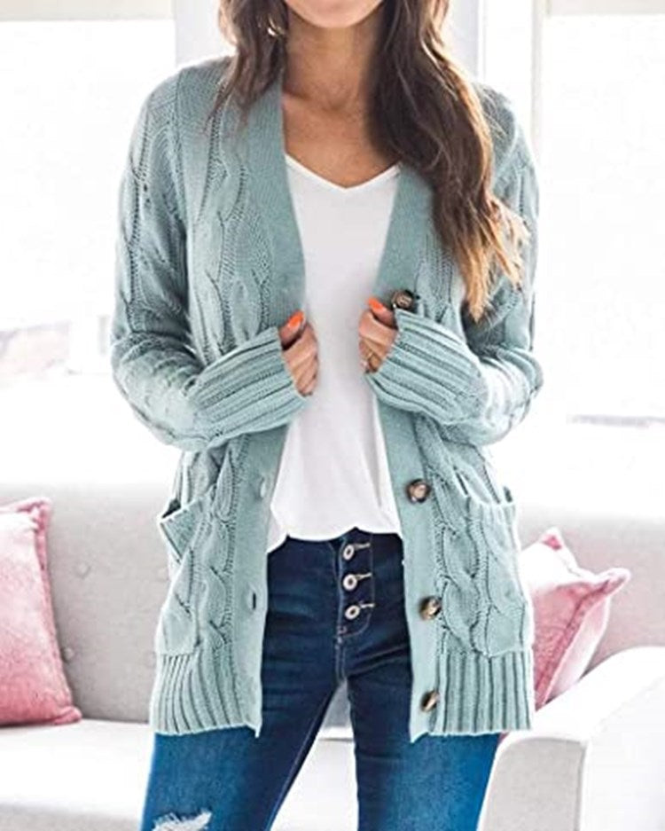 Damen Strickjacke mit dekorativen Zopfmuster und praktischen Taschen Drune