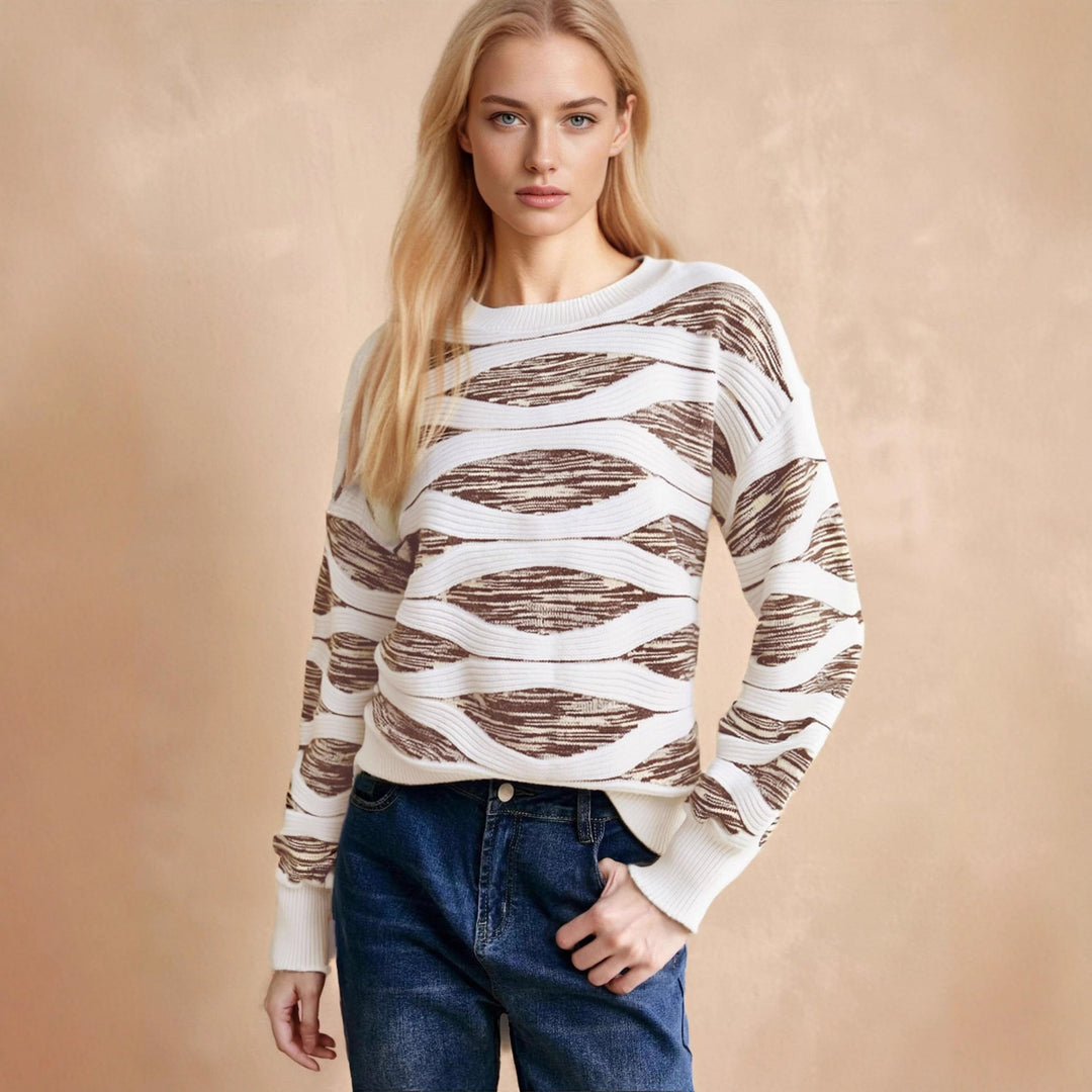 Damen modernes Strickoberteil mit wellenförmigem Muster und lässigem Schnitt Drune