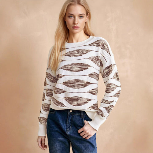 Damen modernes Strickoberteil mit wellenförmigem Muster und lässigem Schnitt Drune