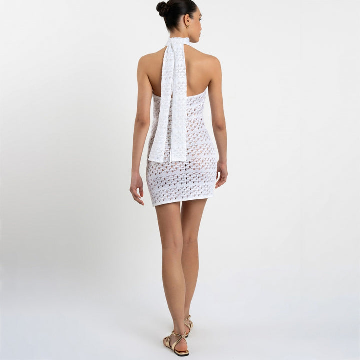 Damen Häkel-Minikleid mit hohem Kragen Drune