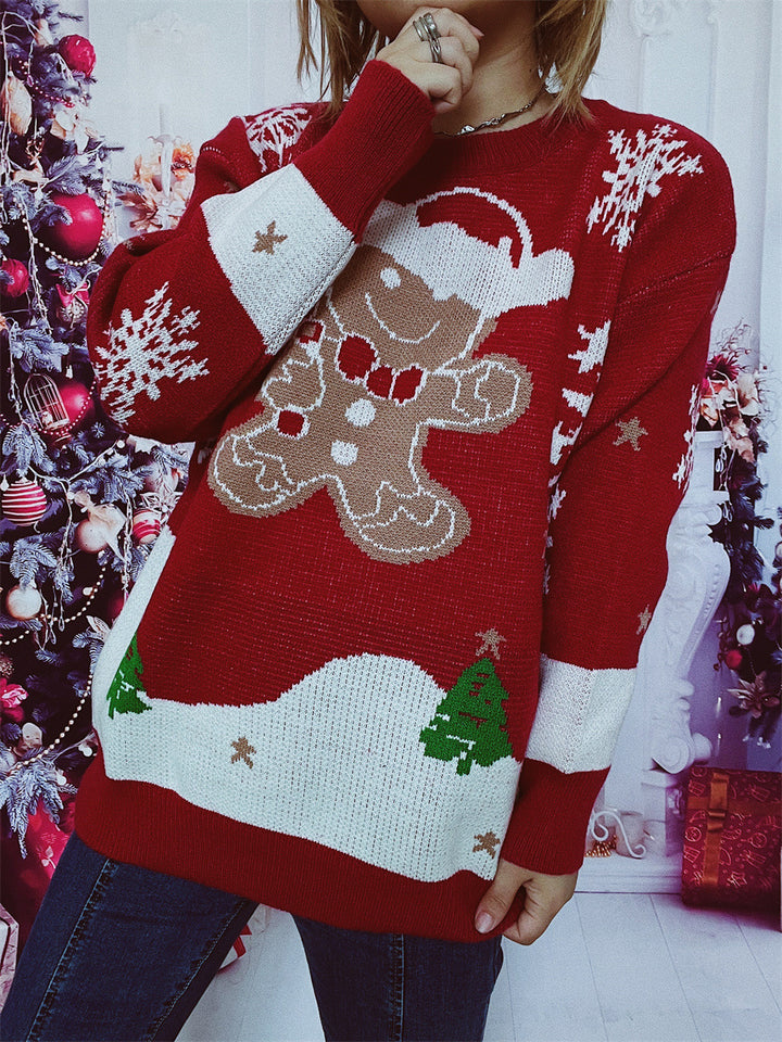 Damen Weihnachts-Pullover mit gingerbread-Motiv und Rundhalsausschnitt Drune