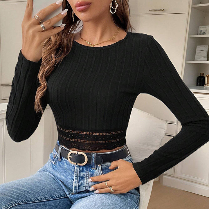 Damen cropped Longsleeve mit raffinierten Spitzenakzenten Drune