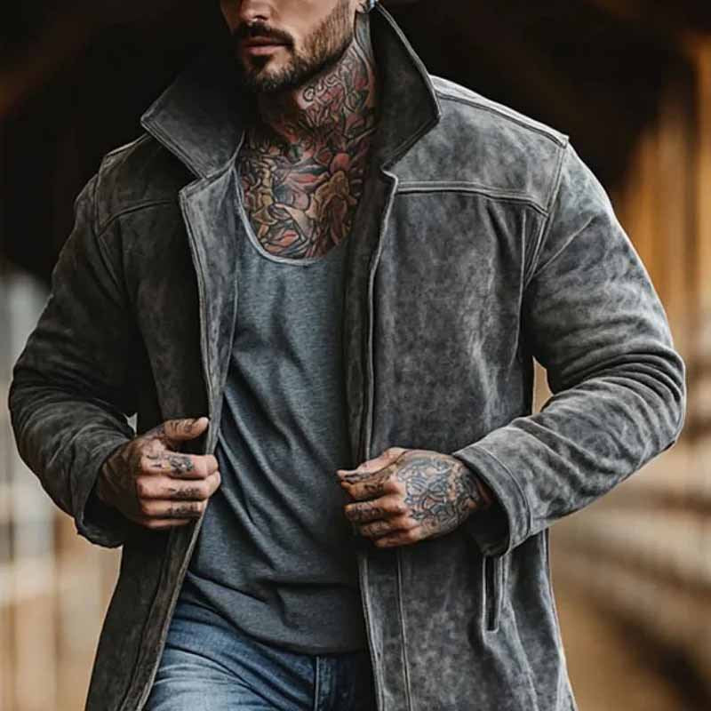 Herren modischer Langmantel aus weichem Wildleder Drune