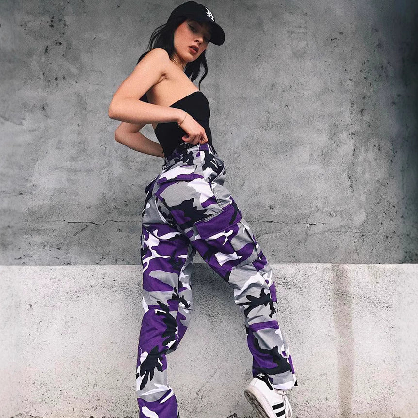 Damen Cargohose mit elastischem Bund und modischem Camouflage-Muster Drune