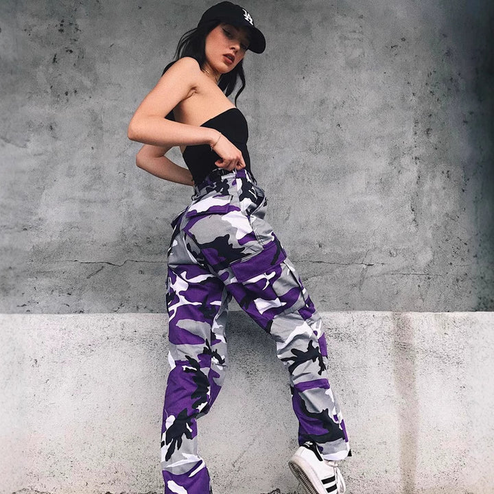 Damen Cargohose mit elastischem Bund und modischem Camouflage-Muster Drune