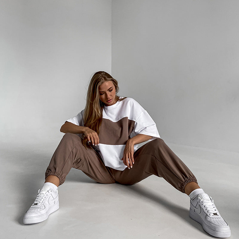 Damen modisches Loungewear-Set mit oversized Oberteil und elastischer Hose Drune