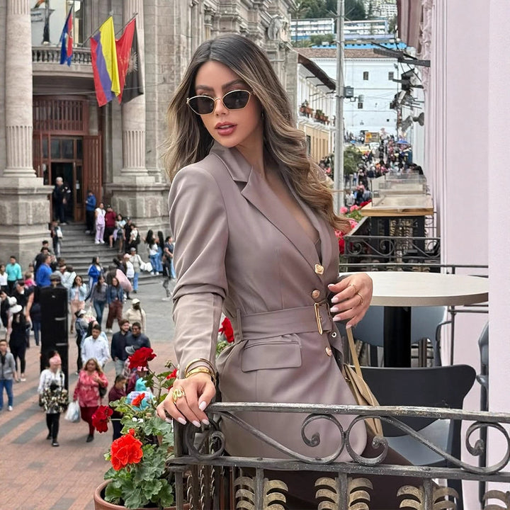 Damen eleganter taillierter Blazer mit Gürtel Drune
