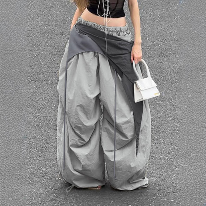 Damen modische High-Waist-Hose mit asymmetrischem Design und seitlichem Bindegurt Drune