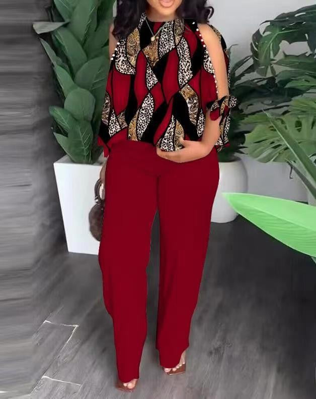 Damen Elegant gestaltetes Sommeroutfit mit floralem Design und Schulterfreiem Oberteil Drune