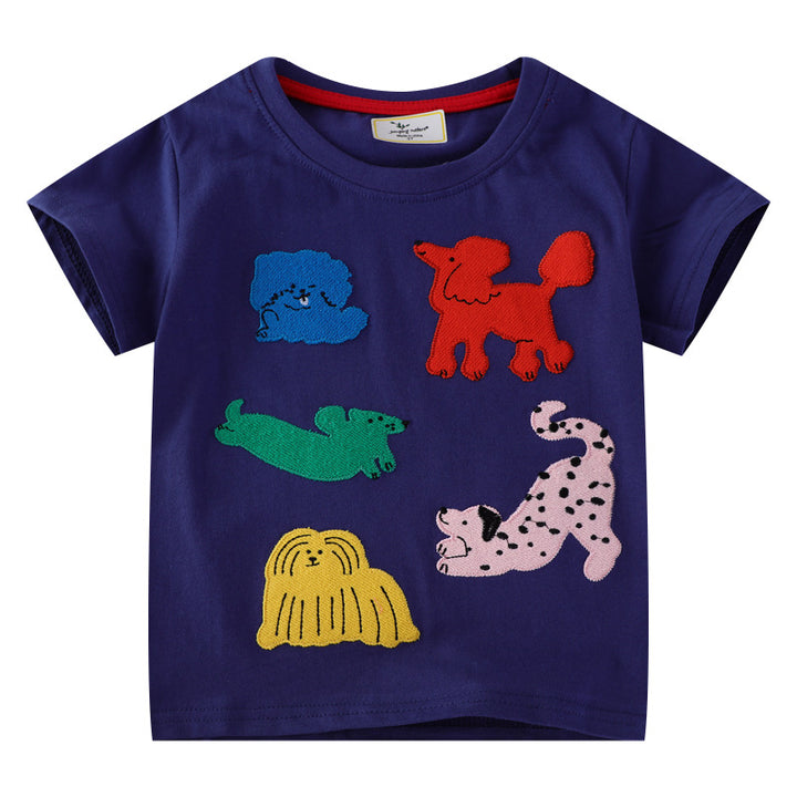 Jungen Kurzarm-T-Shirt mit buntem Tierapplikationsdesign Drune
