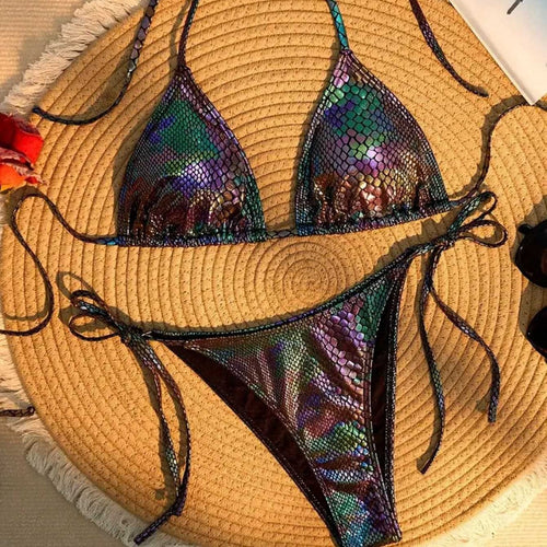 Damen Triangel-Bikini mit schimmerndem Schlangendesign Drune