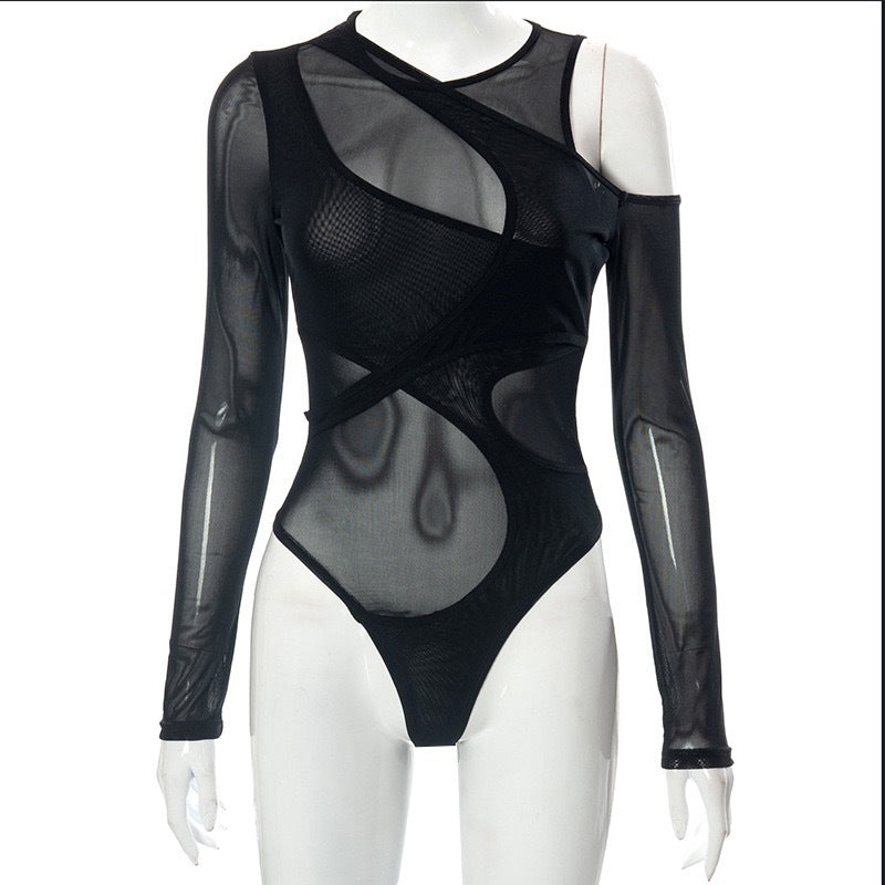 Damen Body mit asymmetrischem Design und transparenten Ärmeln Drune