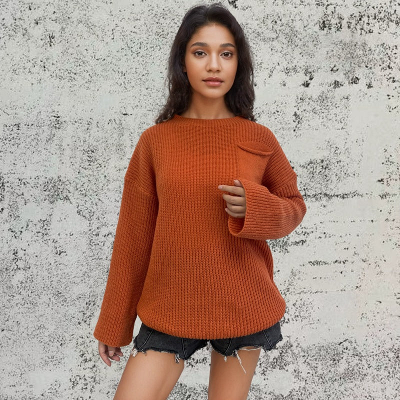 Damen Großer Strickpullover mit innovativem Strukturmuster und Brusttasche Drune