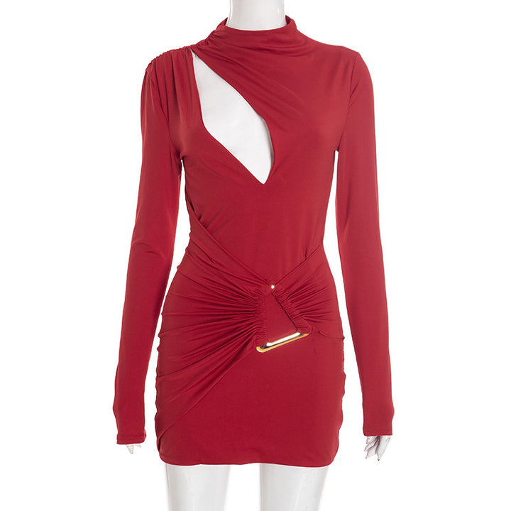 Damen figurbetontes Minikleid mit einzigartigem Wickeldesign und transparentem Ausschnitt Drune