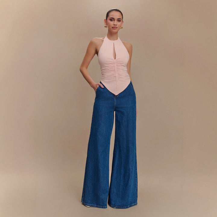 Damen Elegantes Rüschentop mit hochgeschlossenem Design Drune