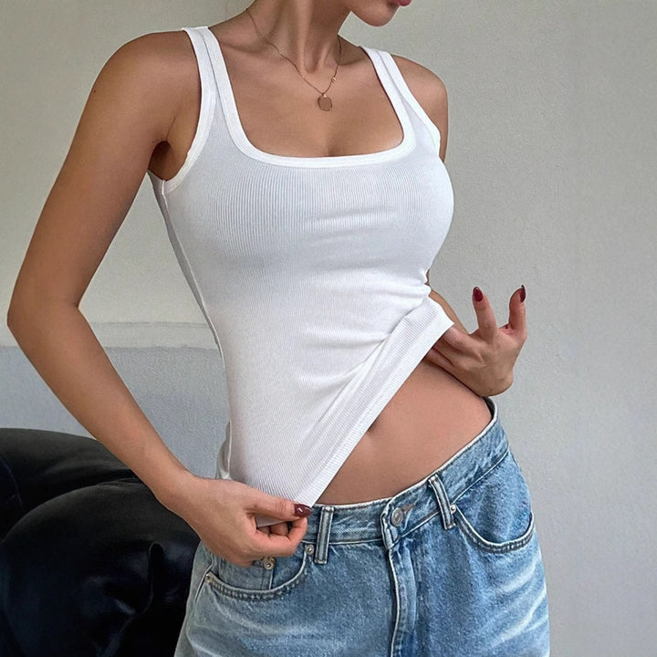Damen Tanktop mit modernem Quadrat-Ausschnitt und fein geripptem Material Drune