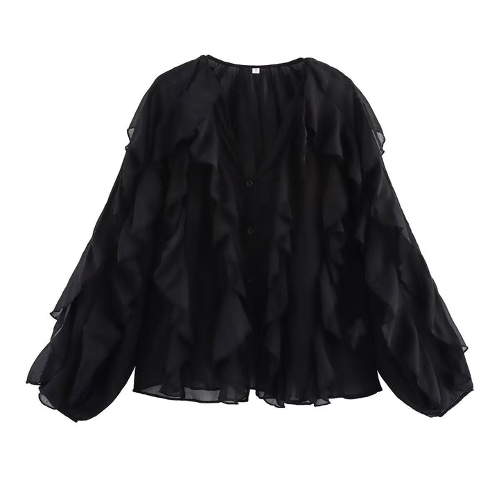 Damen Bluse mit voluminösen Rüschendetails und elegantem Schnitt Drune