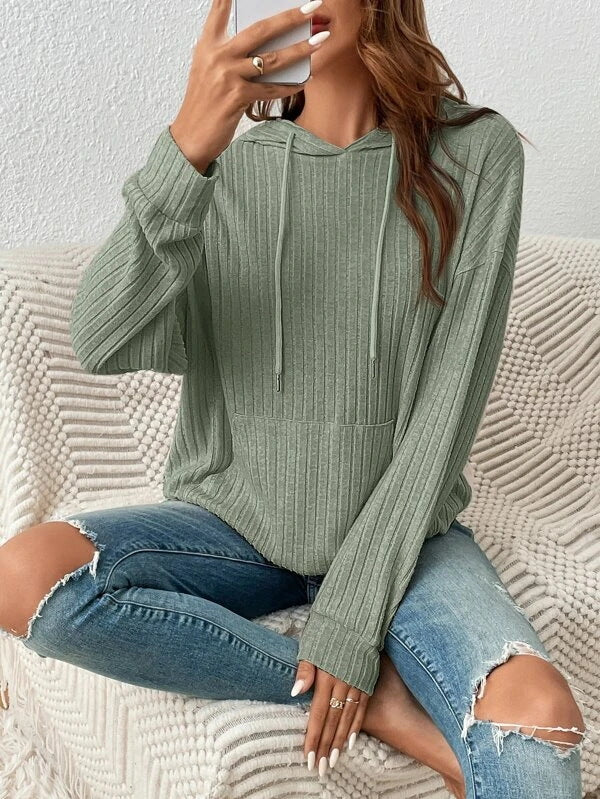 Damen lässiger Kapuzenpullover mit strukturiertem Design und praktischen Taschen Drune