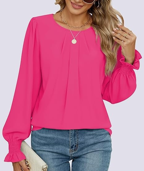 Damen elegante Bluse mit Puffärmeln Drune
