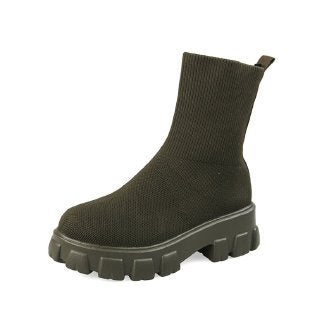 Damen trendige Stiefel mit hohem Schaft und robustem Plateau Drune