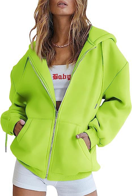 Damen nan übergroße Kapuzenjacke mit durchgehendem Reißverschluss und Kängurutaschen Drune
