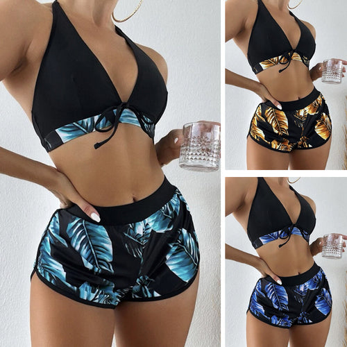 Damen Bikini-Top mit abnehmbaren Trägern und modischen Shorts Drune