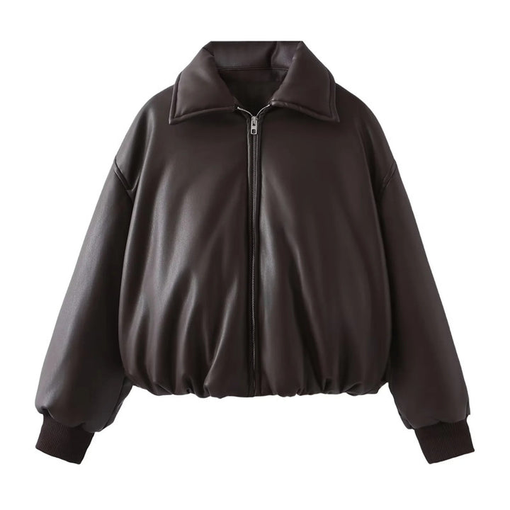Damen lässige Kunstlederjacke mit voluminösem Schnitt und praktischen Taschen Drune