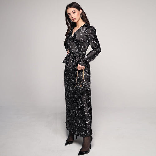 Damen elegantes Maxi-Kleid mit tiefem V-Ausschnitt und tailliertem Design Drune
