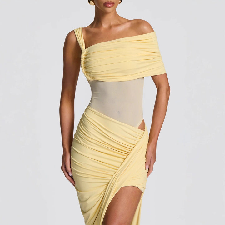 Damen Elegantes Wickelkleid mit asymmetrischem Schnitt und hohem Schlitz Drune