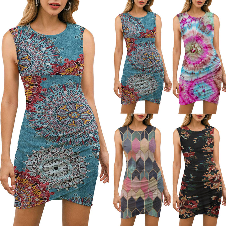 Damen Wickelkleid mit floralem Mandala-Design und taillierter Passform Drune