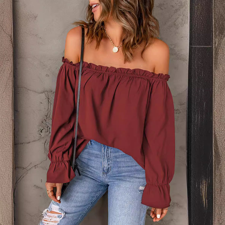 Damen Off-Shoulder Bluse mit Rüschendetails und lässigem Schnitt Drune