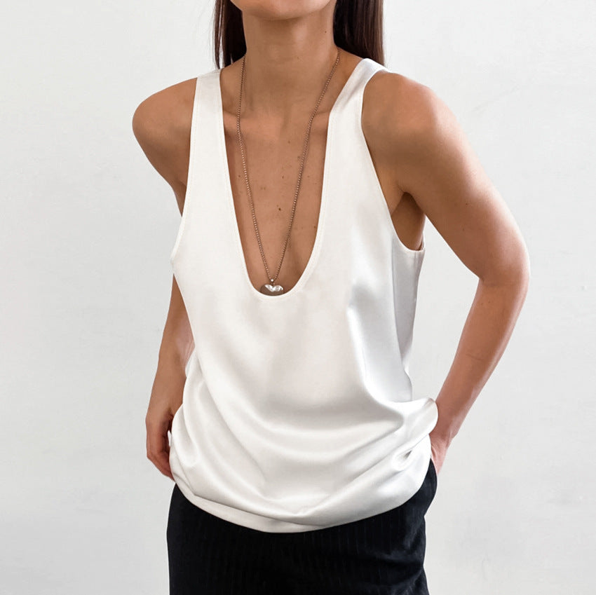 DruneFrauen Satin U Hals T-Shirt Ärmelloses Top