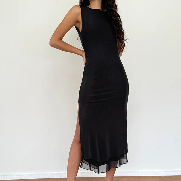 Damen zeitloses Maxikleid mit transparentem Saum Drune
