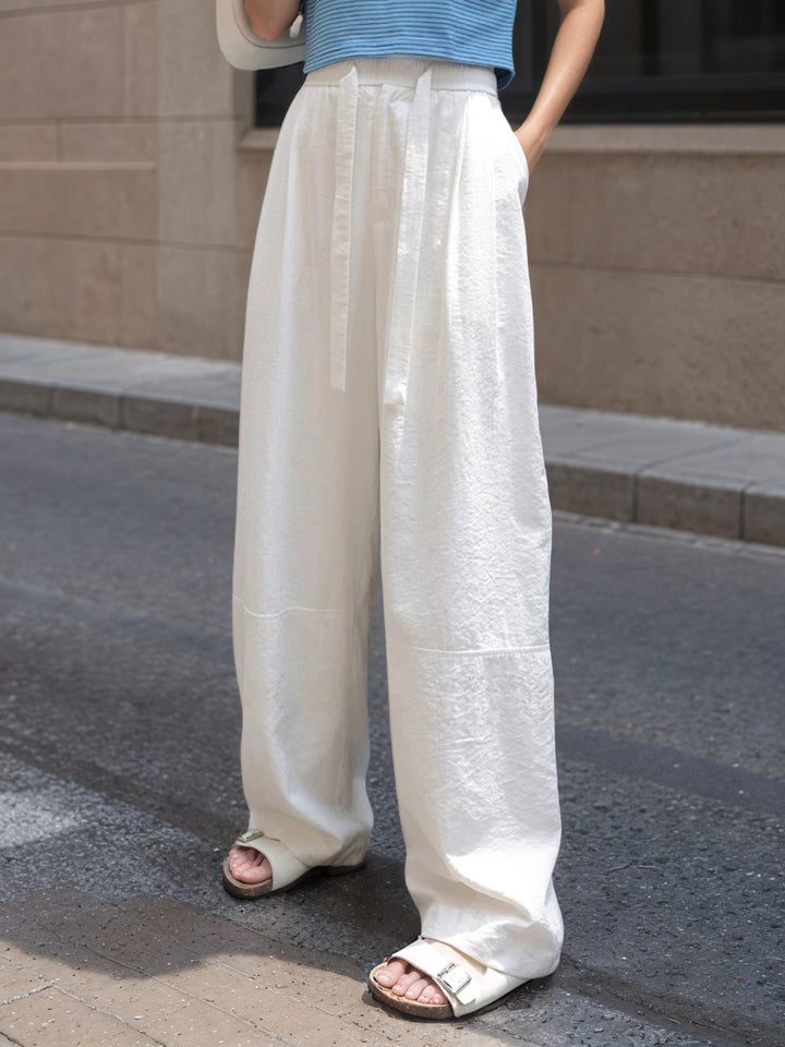 Damen Lässige und bequeme weite Hose mit seitlichem Bindegürtel Drune