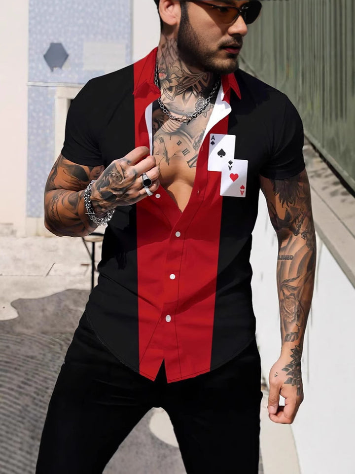 Herren Kurzarmhemd mit auffälligem Kartenspiel-Design Drune