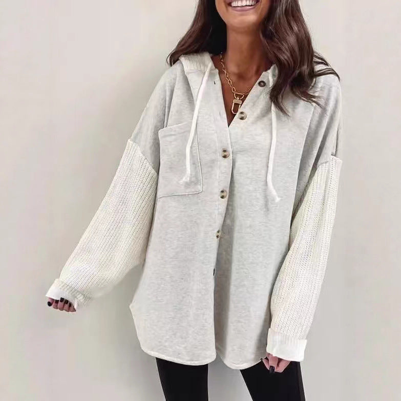 Damen lässige Pulloverjacke mit Button-Down-Design und überschnittenen Ärmeln Drune