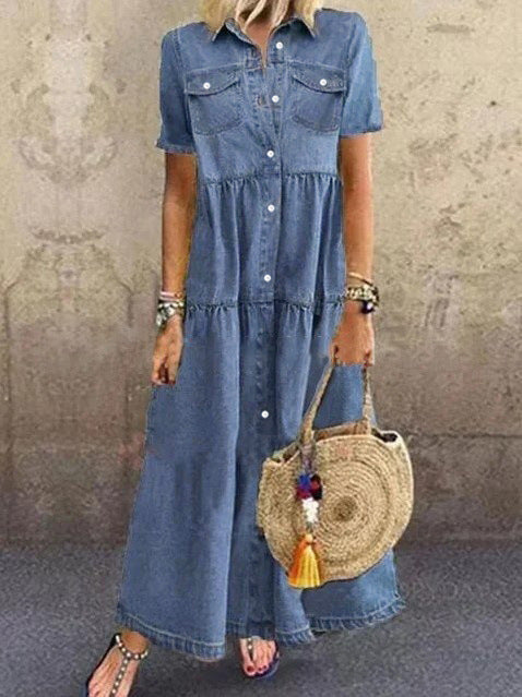 Femme Gestuftes Denim Hemdkleid Drune
