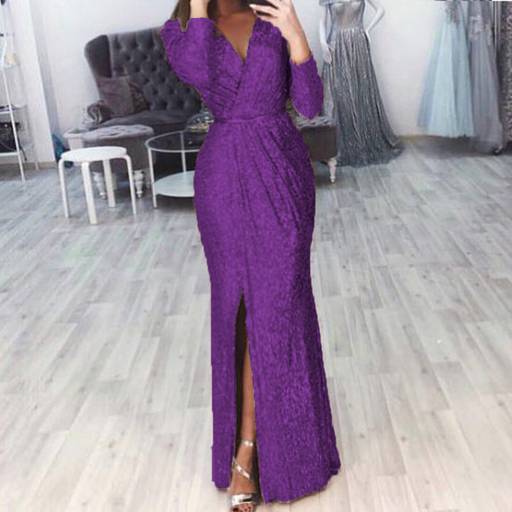 Damen langes Abendkleid mit elegantem Wickelschnitt und Schlitz Drune