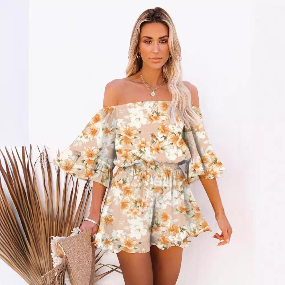 Damen Off-Shoulder Kurzoverall mit voluminösen Ärmeln Drune