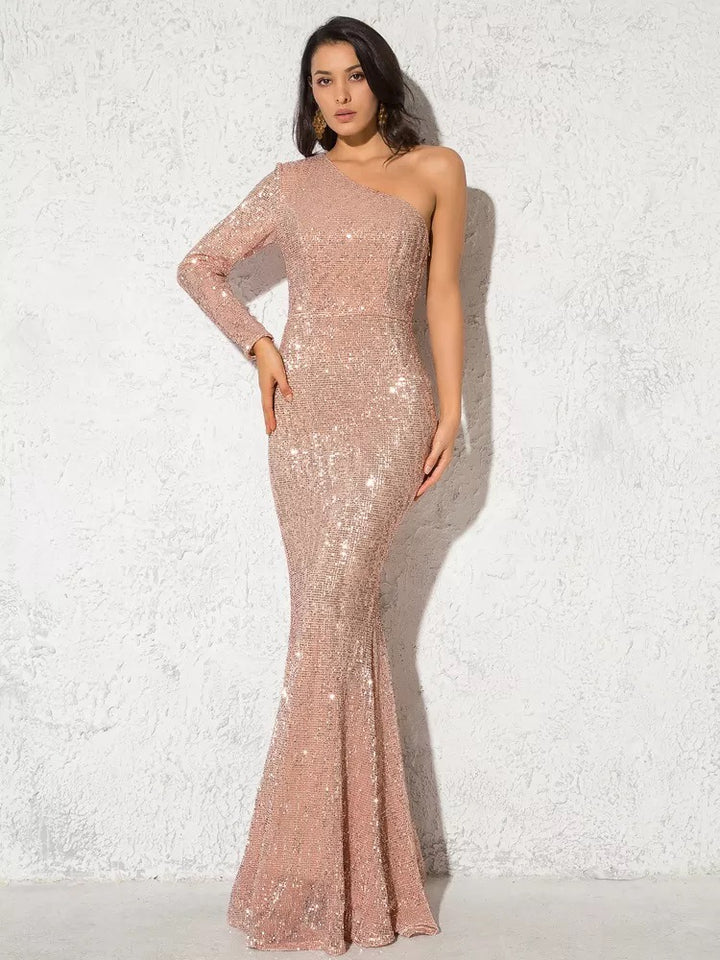 Damen Glitzerndes Abendkleid mit asymmetrischem Schnitt und figurbetontem Design Drune