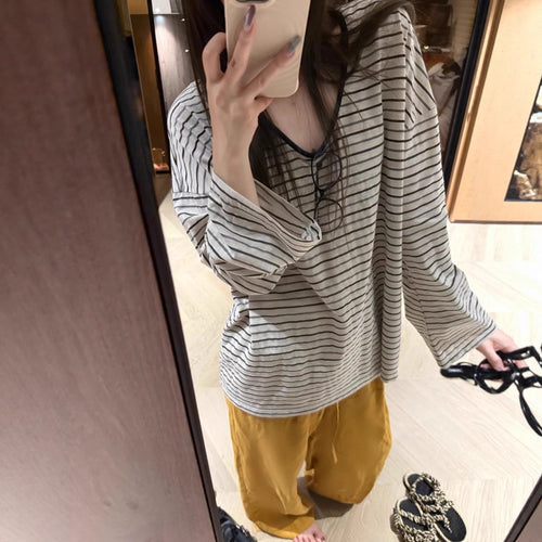 Damen lässiges gestreiftes Langarmshirt Drune