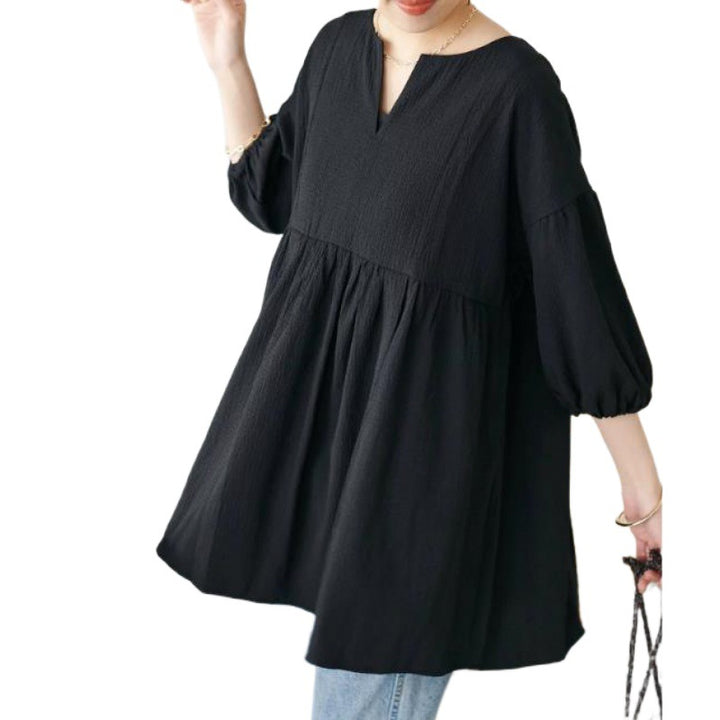 Damen Bluse mit ausgestellten Ärmeln und V-Ausschnitt Drune