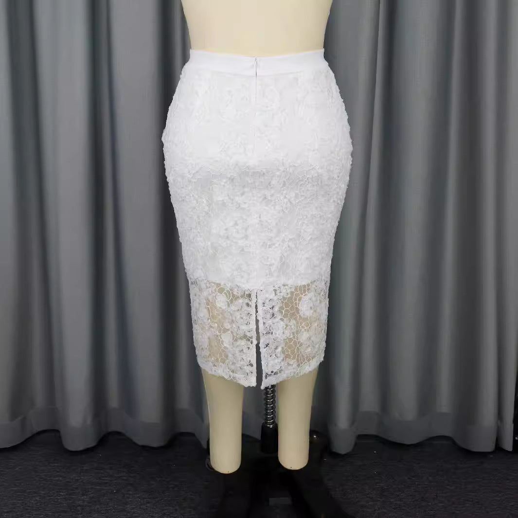 Damen Eleganter Spitzenrock mit floralen Details Drune