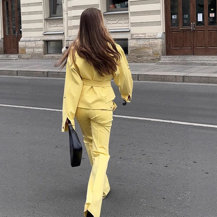 Damen modische Oversized Jacke und Pants Set Drune