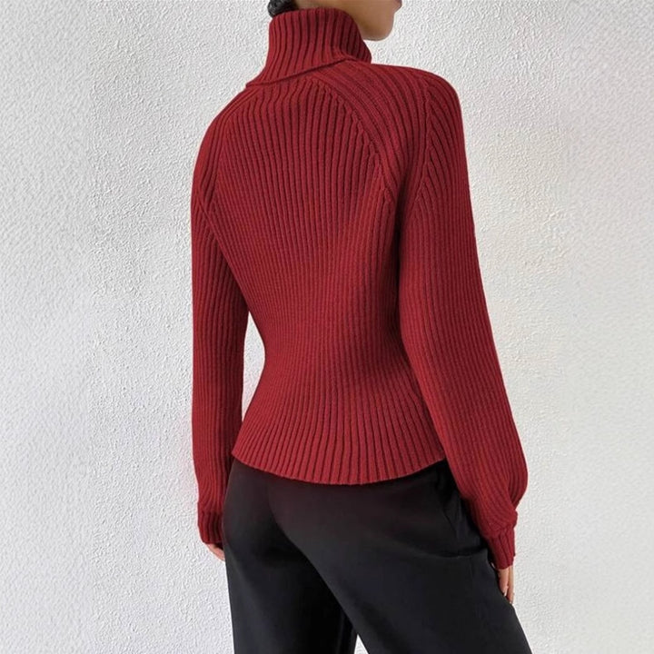 Damen figurbetonter Pullover mit Rippstruktur und Stehkragen Drune