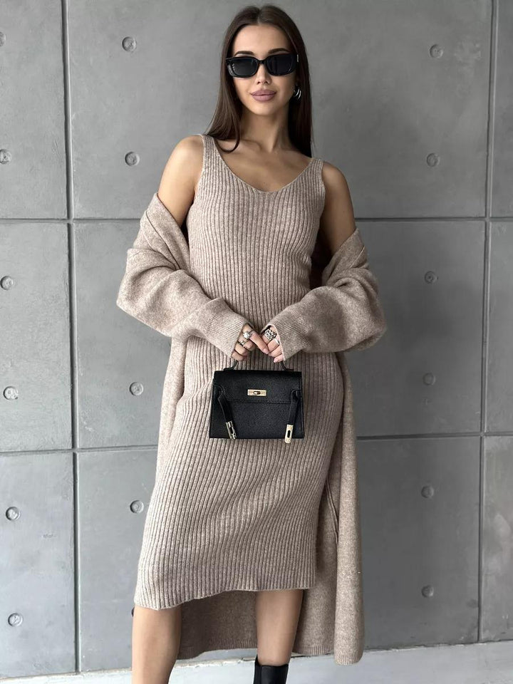 Damen Strickkleid mit V-Ausschnitt und langem, lässigem Schnitt Drune