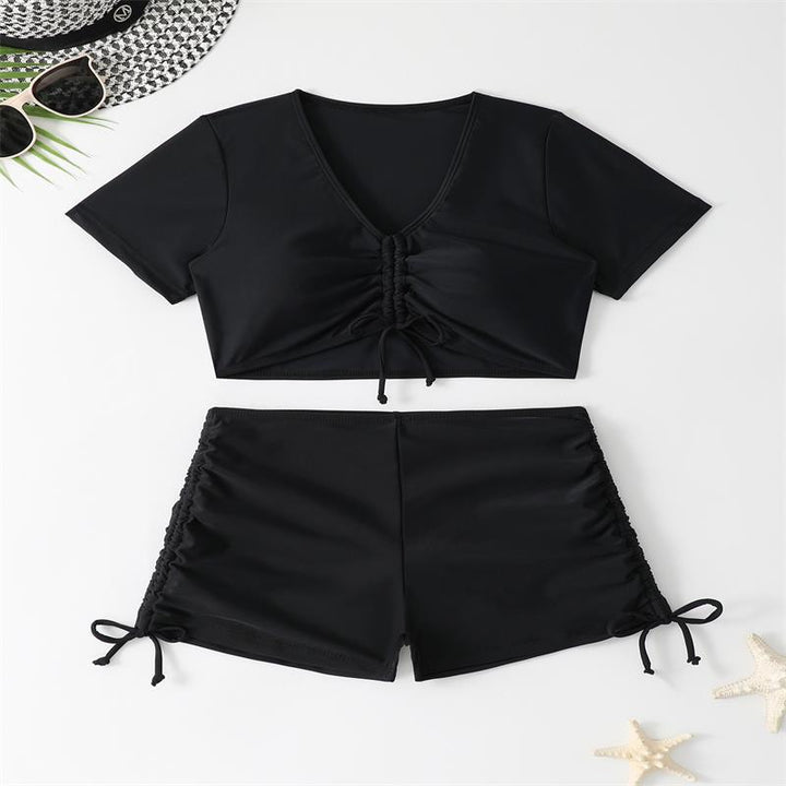Damen Sportlicher Bikini-Set mit kürzeren Shorts und verstellbarem Oberteil Drune