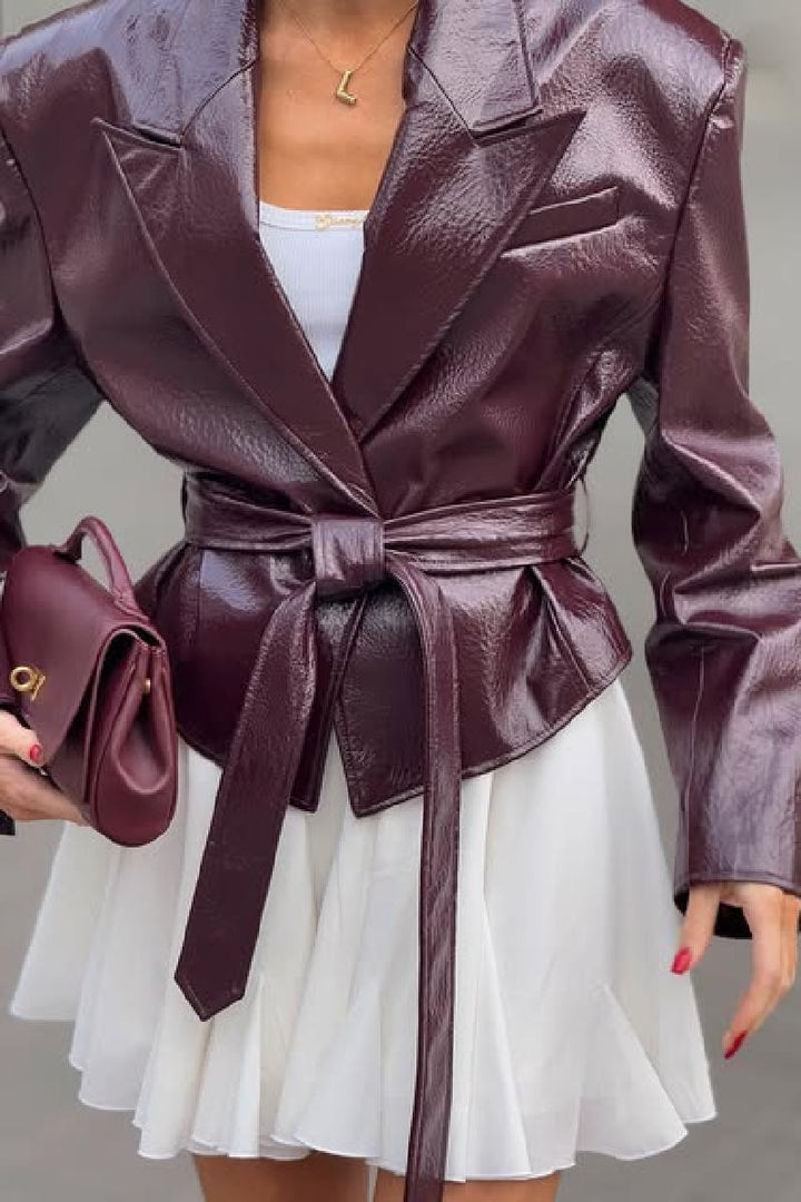 Damen Kunstlederblazer mit taillierbarem Gürtel Drune
